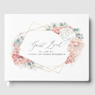 Dusty Rose Floral Elegantes Peach Wedding Gästebuc Gästebuch