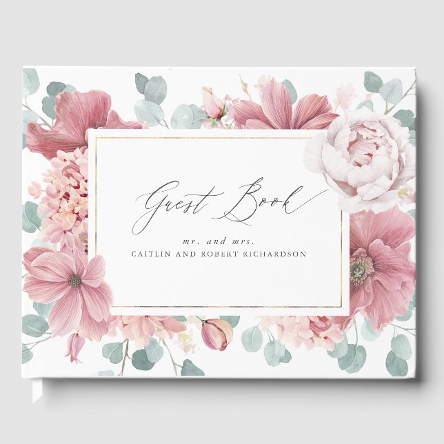 Dusty Rose Floral Elegantes Wedding Gästebuch (Vorderseite)