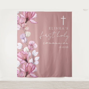 Dusty Rose Floral Erstkommunion Foto Hintergrund Wandteppich