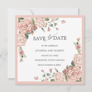 Dusty Rose floral Eukalyptus Wedding Save the Date