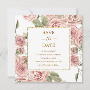 Dusty Rose floral Eukalyptus Wedding Save the Date