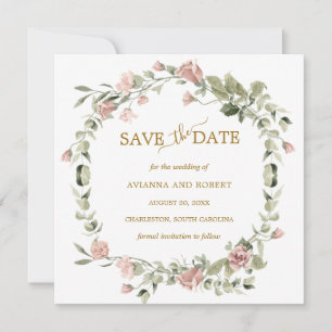 Dusty Rose floral Eukalyptus Wedding Save the Date