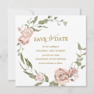 Dusty Rose floral Eukalyptus Wedding Save the Date