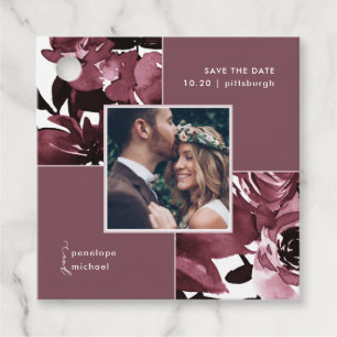 Dusty Rose Floral Foto Save the Date Geschenkanhänger