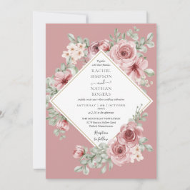 Dusty Rose Floral Gold Geometric Wedding Einladung