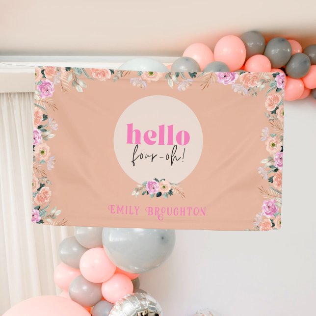 Dusty Rose floral "hello vier oh" personalisiert Banner (Von Creator hochgeladen)