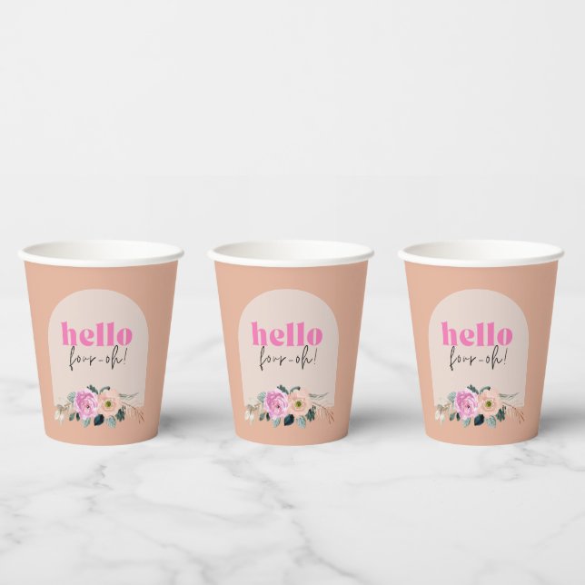 Dusty Rose floral "hello vier oh" Retro Pappbecher (Multi)