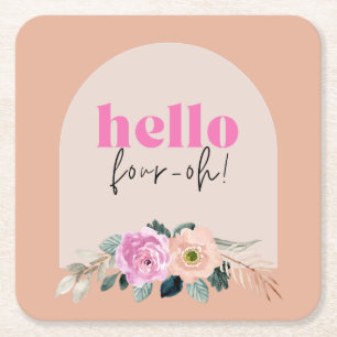 Dusty Rose floral "hello vier oh" Retro Rechteckiger Pappuntersetzer