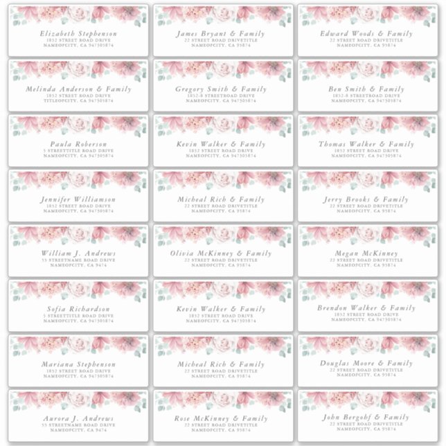 Dusty Rose Floral Individual Guest Address Labels (Vorderseite)