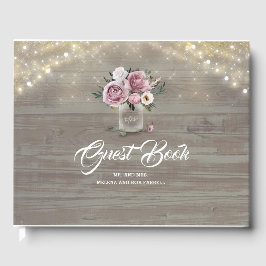 Dusty Rose Floral Mason Jar Rustic Country Wedding Gästebuch