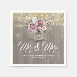 Dusty Rose Floral Mason Jar Rustic Country Wood Serviette