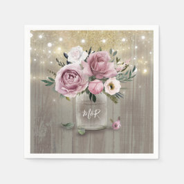 Dusty Rose Floral Mason Jar Rustic Country Wood Serviette