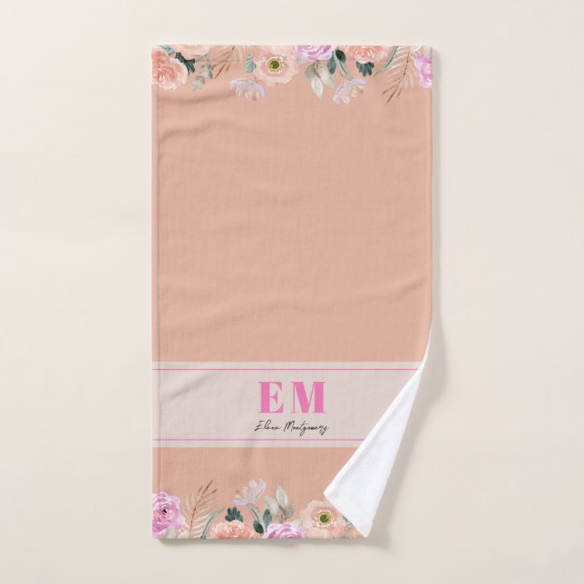 Dusty Rose floral mit Monogramm Handtuch (Handtuch)