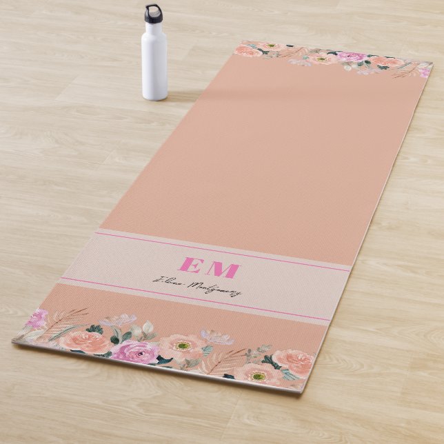 Dusty Rose floral mit Monogramm Yogamatte (Beispiel)
