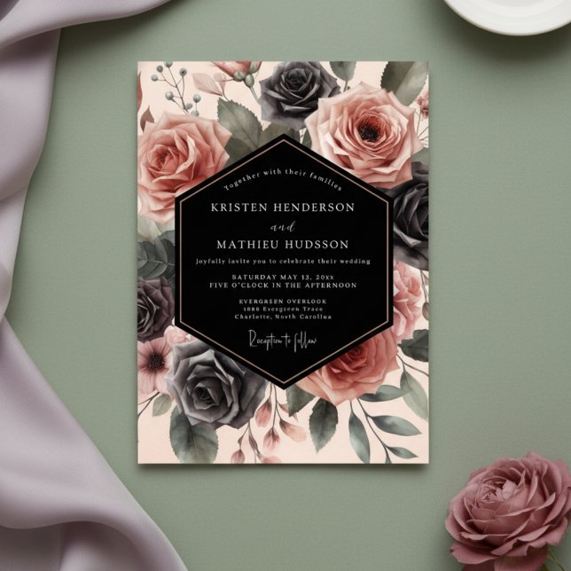 Dusty Rose Floral Opulent Wedding Einladung (Von Creator hochgeladen)