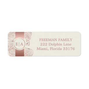 Dusty Rose Floral Orchid Monogram Wedding Address