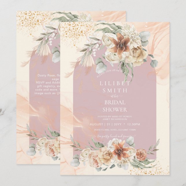 Dusty Rose Floral Pampas Grass Boho BRAUTPARTY (Vorne/Hinten)