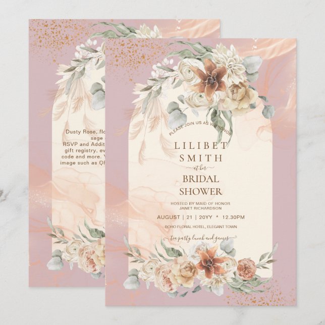 Dusty Rose Floral Pampas Grass Boho BRAUTPARTY (Vorne/Hinten)