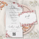 Dusty Rose Floral QR Code Script Hearts Wedding All In One Einladung<br><div class="desc">Alles in einer eleganten Hochzeitseinladung mit staubigen Rose-Blumenblättern und chic herts Schrift Typografie und Monogramm-Initialen. Die Einladung beinhaltet ein perforiertes UAWG mit Ihrem Hochzeitswebsite QR Code und Details. Entwickelt von Thisisnotme©</div>