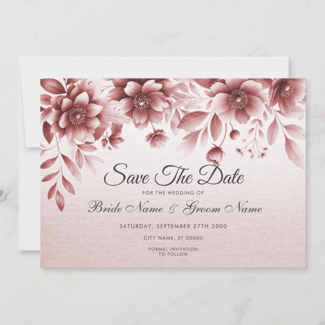 Dusty Rose Floral Save the Date (Vorderseite)