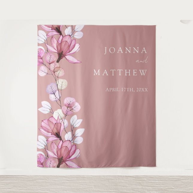 Dusty Rose Floral Wedding Foto Stand Hintergrund Wandteppich (Vorderseite)