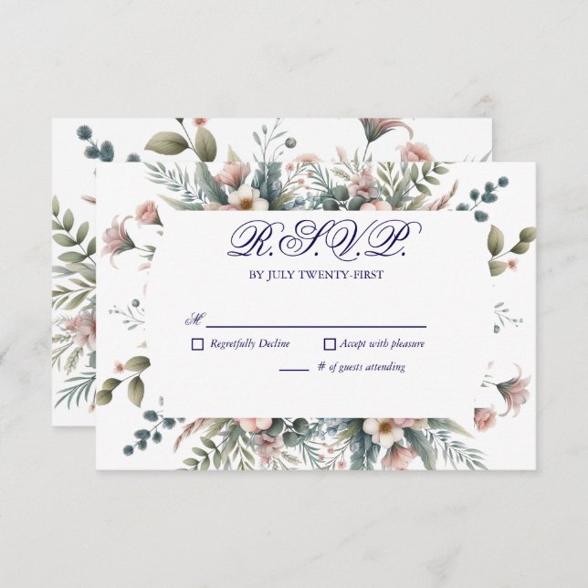 Dusty Rose Floral Wedding RSVP Botanische Antwort (Vorne/Hinten)