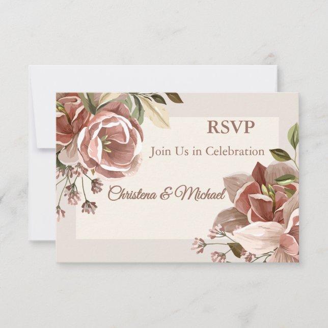Dusty Rose Floral Wedding RSVP Karte (Vorderseite)