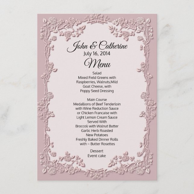 Dusty Rose Floral Wedding Table Menu Menükarte (Vorderseite)