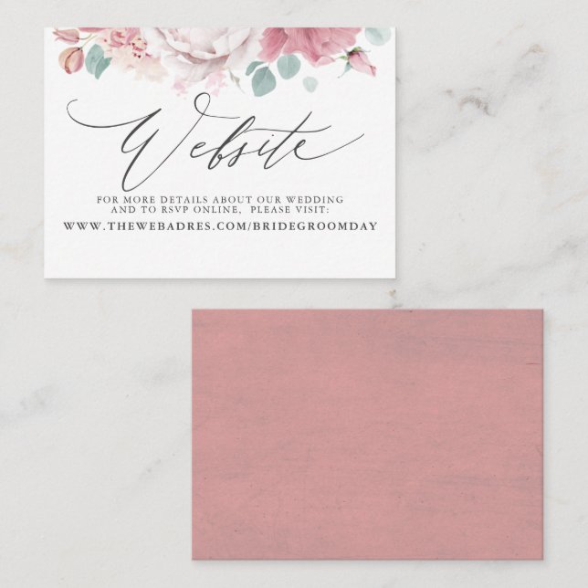 Dusty Rose Floral Wedding Website Card Visitenkarte (Vorne/Hinten)