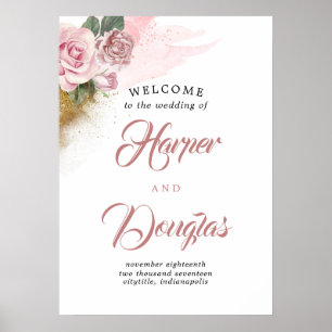 Dusty Rose Floral Wedding Welcome Sign Poster