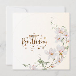 Dusty Rose Floral Wreath Flat Happy Birthday Card Karte