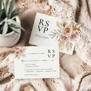 Dusty Rose Floral Wreath Wedding RSVP Karte