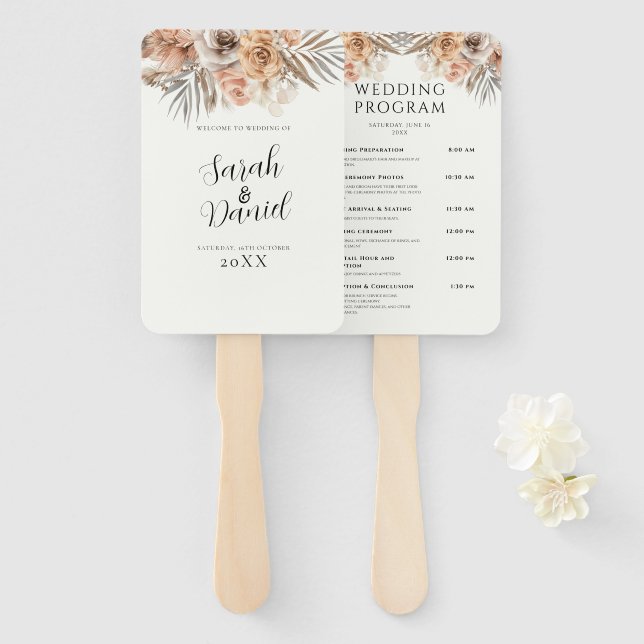 Dusty Rose Floral Wreath Weddingprogramme Fächer (Vorne und Hinten)