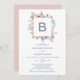 Dusty Rose Florals Monogram Wedding Einladung