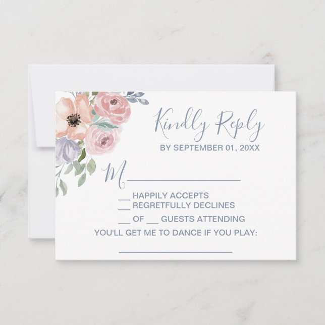 Dusty Rose Florals Song Request RSVP Card (Vorderseite)