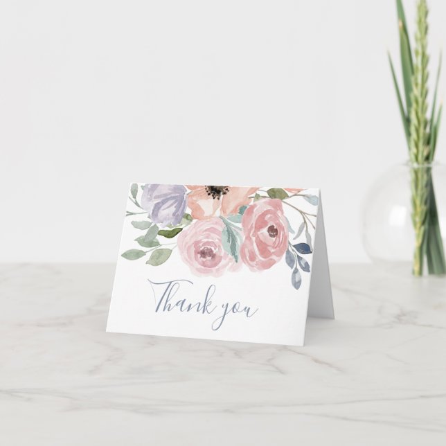 Dusty Rose Florals Wedding Dankeschön Card Dankeskarte (Vorderseite)