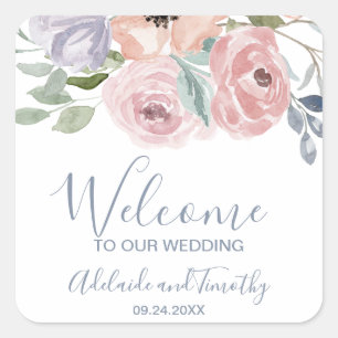 Dusty Rose Florals Wedding Willkommen Quadratischer Aufkleber