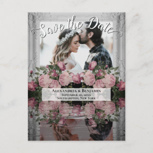 Dusty Rose Foto Blumenerbehandlungen Save the Date Postkarte