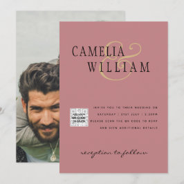 Dusty ROSE Foto Wedding Invite QR Code Rett Datum Einladung
