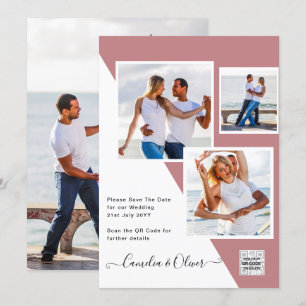 Dusty ROSE Foto Wedding Invite QR Code Rett Datum Einladung