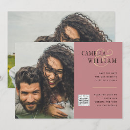 Dusty ROSE Foto Wedding Invite QR Code Rett Datum Einladung