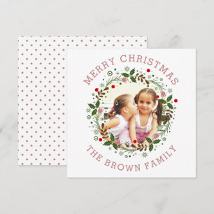 Dusty Rose Frohe Weihnachten, Blumenkranz Foto Feiertagskarte