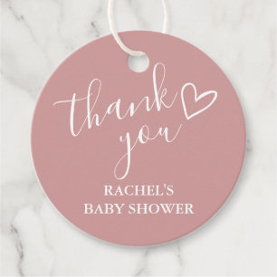 Dusty Rose Girl Baby Shower Skript Herz Danke Geschenkanhänger