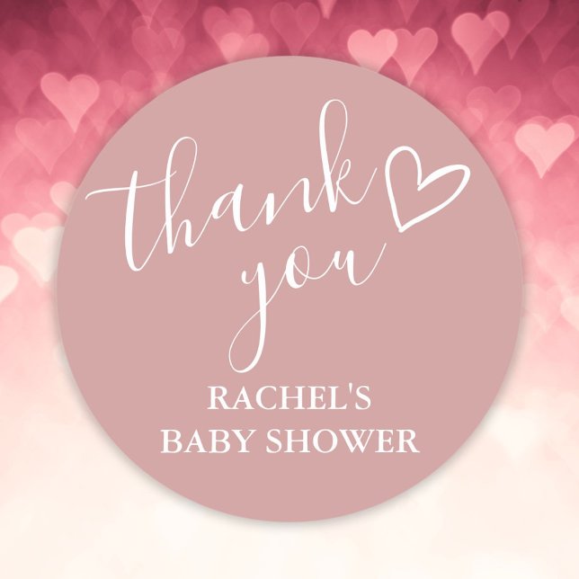 Dusty Rose Girl Baby Showherz Vielen Dank Runder Aufkleber (Dusty Rose Girl Baby Shower Script Heart Thank You Classic Round Sticker)