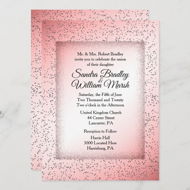 Dusty Rose Glitzer Hochzeit Einladung (Vorne/Hinten)