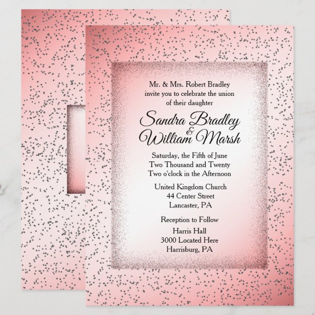 Dusty Rose Glitzer Hochzeit Einladung (Vorne/Hinten)