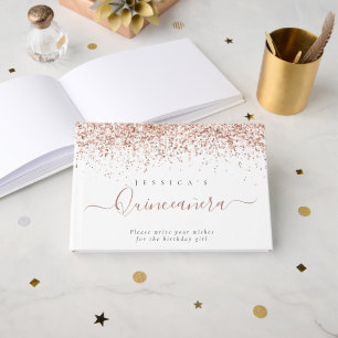Dusty Rose Glitzer Quinceanera Gästebuch