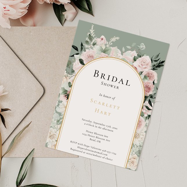 Dusty Rose Gold Arch Sage Einfaches Brautparty Einladung (Von Creator hochgeladen)