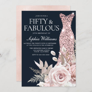 Dusty Rose Gold Blush Dress Floral 50. Geburtstag Einladung