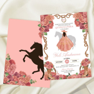 Dusty Rose Gold Blush Western Charro Quinceañera Einladung